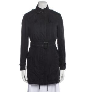 Burberry Brit Black Cotton Trench Coat Removable Quilted Lining Jacket sz XS